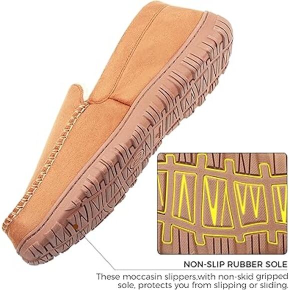 Lulex Mens Size 11 Brown Moccasin Slide On Memory Foam House Slipper Shoes - Picture 2 of 5